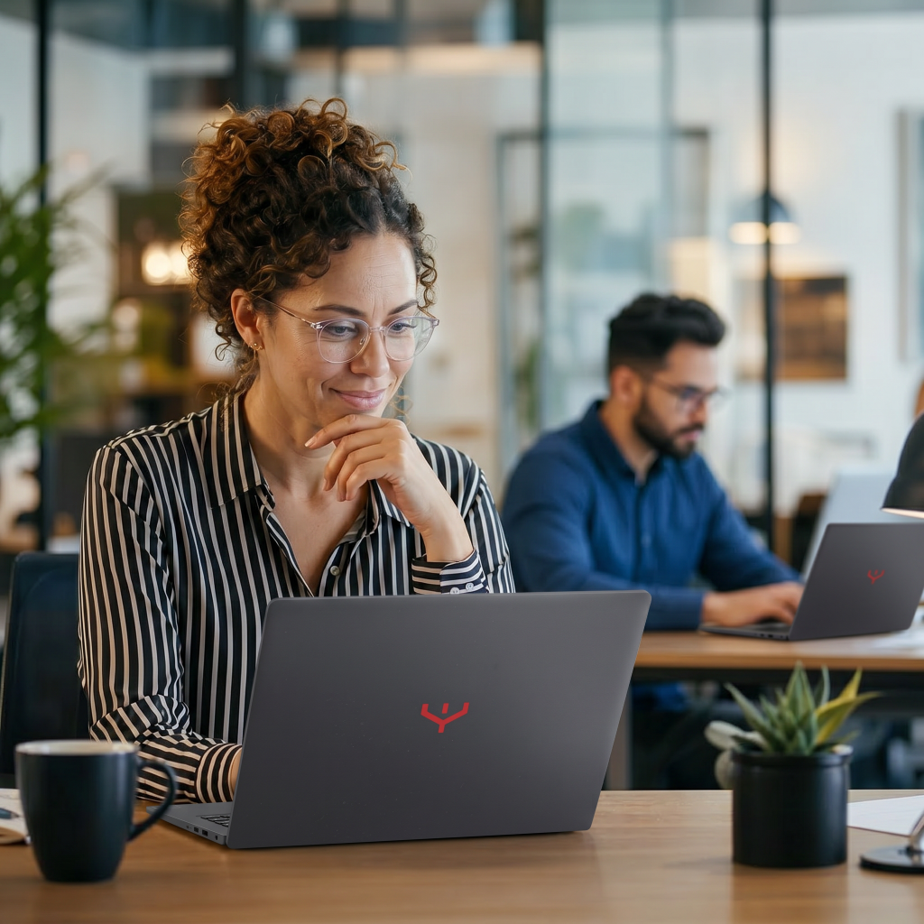 Collaborateur en entreprise utilisant un PC UNOWHY